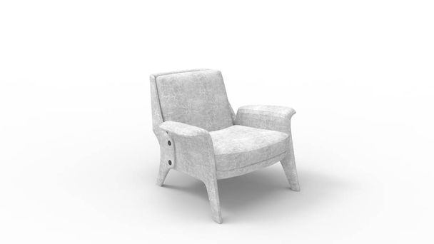 スタジオの背景に隔離された白いデザインの椅子の3Dレンダリング - 写真・画像