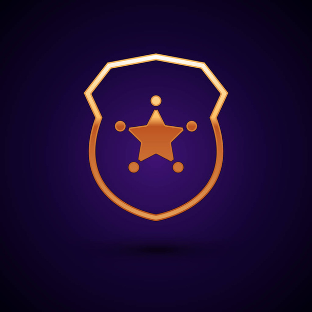 Gold Police badge icon isolated on dark blue background. Sheriff badge sign. Vector Illustration - Vector, Image