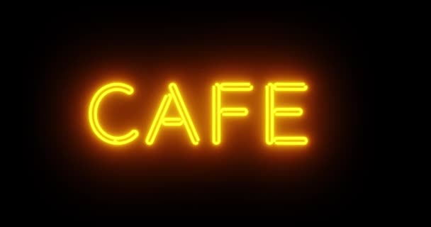 Neonowy znak kawiarni przed kawiarnią. Dla żywności tak napoje, takie jak kolacja i herbata - 4k - Materiał filmowy, wideo