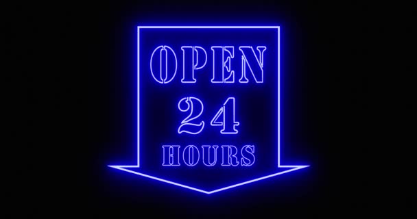 Open 24 hours sign shows business available and support welcome. Anytime commercial helpdesk advertisement means help any hour - 4k - Footage, Video