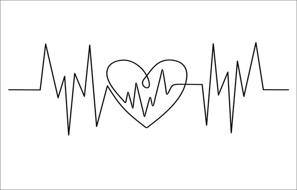 Continuous one line drawing. Vector illustration, heart beating - Vector, Image