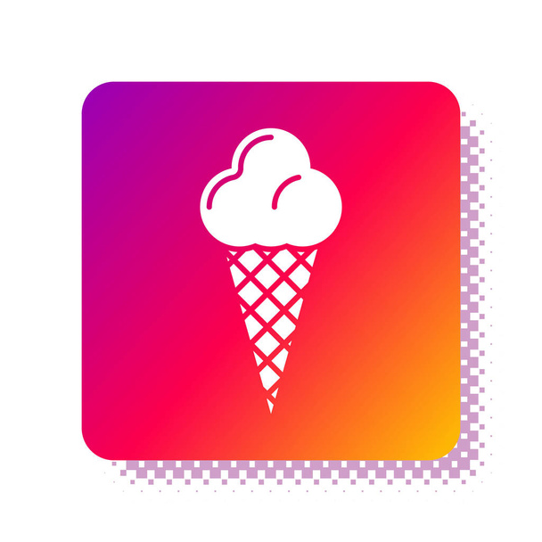 White Ice cream in waffle cone icon isolated on white background. Sweet symbol. Square color button. Vector Illustration - Vector, Image