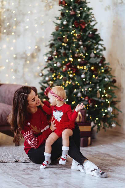 happy family mother and child daughter on Christmas - Foto, Imagen