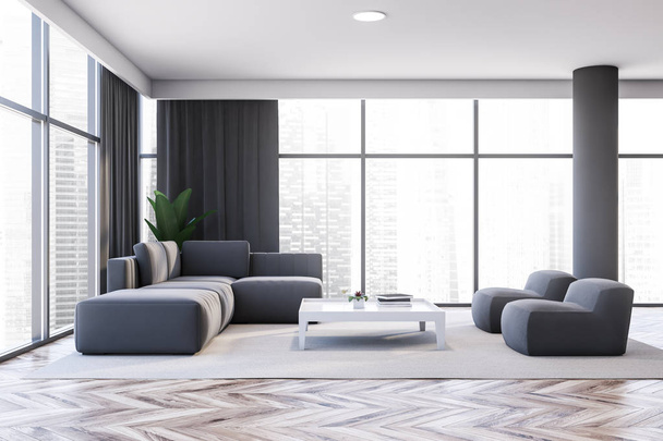 Gray living room interior, sofa and armchairs - Zdjęcie, obraz