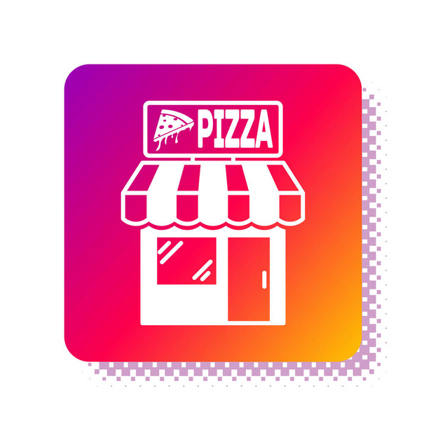 weiße Pizzeria Gebäude Fassade Symbol isoliert auf weißem Hintergrund. Fast Food Pizzeria Kiosk. quadratische Farbtaste. Vektorillustration - Vektor, Bild