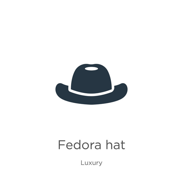 Fedora şapka ikon vektörü. Lüks koleksiyondaki moda düz fötr şapka ikonu beyaz arka planda izole edilmiş. Vektör illüstrasyonu web ve mobil grafik tasarımı, logo, eps10 için kullanılabilir - Vektör, Görsel