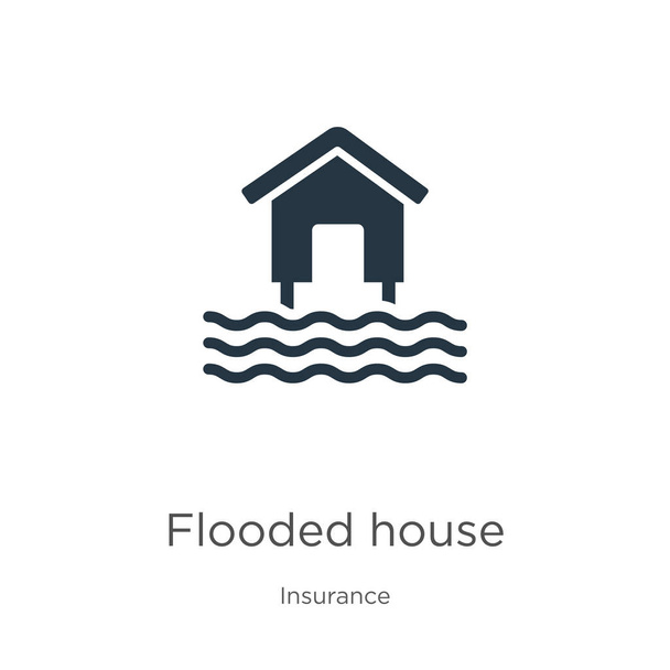 浸水した家のアイコンベクトル白い背景に隔離された保険コレクションからトレンディなフラット浸水家のアイコン。ベクターイラストは、ウェブやモバイルグラフィックデザイン、ロゴ、 eps10に使用できます。 - ベクター画像