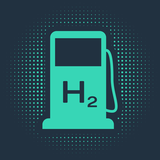 Ikona zelené čerpací stanice izolované na modrém pozadí. Staniční znak H2. Abstraktní kruh náhodných teček. Vektorová ilustrace - Vektor, obrázek