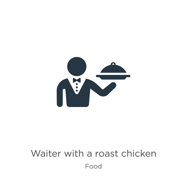 Kelner z wektorem pieczonego kurczaka. Modny płaski kelner z ikoną pieczonego kurczaka z kolekcji żywności odizolowany na białym tle. Ilustracja wektorowa może być używana do grafiki internetowej i mobilnej - Wektor, obraz