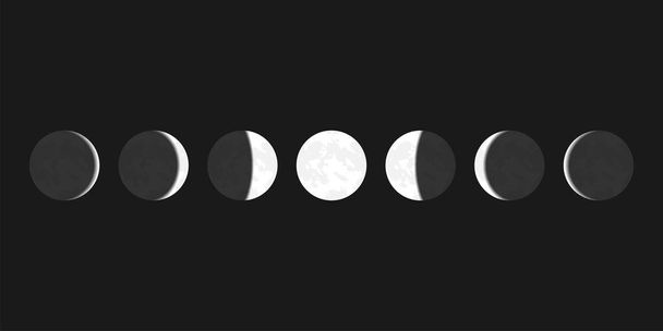 Ay, astronomi simgesi kümesini aşamalı olarak belirler. Vektör stok illüstrasyonu. - Vektör, Görsel