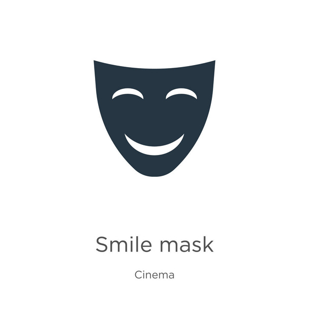 スマイルマスクアイコンベクトル。白い背景に隔離された映画コレクションからトレンディなフラット笑顔マスクアイコン。ベクターイラストは、ウェブやモバイルグラフィックデザイン、ロゴ、 eps10に使用できます。 - ベクター画像