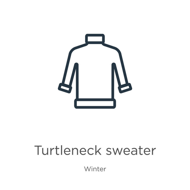Ikona swetra z golfem. Cienki, liniowy sweter typu turtleneck, odizolowany na białym tle z kolekcji zimowej. Linia wektor sweter sweter znak, symbol sieci web i mobile - Wektor, obraz