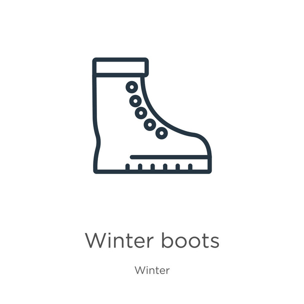 Winter boots icon. Thin linear winter boots outline icon isolated on white background from winter collection. Line vector winter boots sign, symbol for web and mobile - Vector, Image