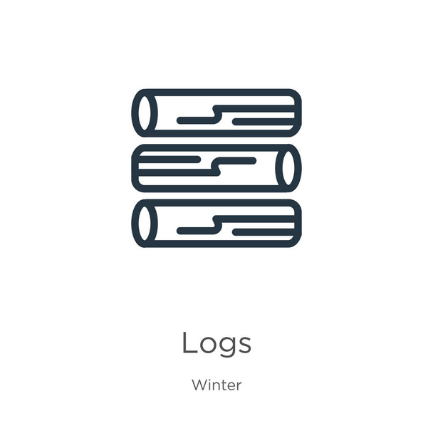 A naplók ikonja. Vékony lineáris naplók vázolja ikon elszigetelt fehér háttér téli kollekció. Vonalvektor naplók jel, szimbólum web és mobil - Vektor, kép