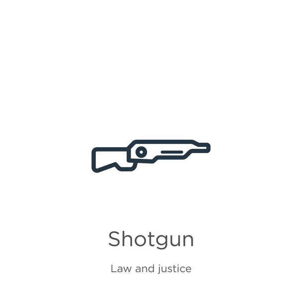 Een shhotgun icoon. Dunne lineaire shotgun omtrek icoon geïsoleerd op witte achtergrond van de wet en justitie collectie. Line vector shotgun teken, symbool voor web en mobiel - Vector, afbeelding