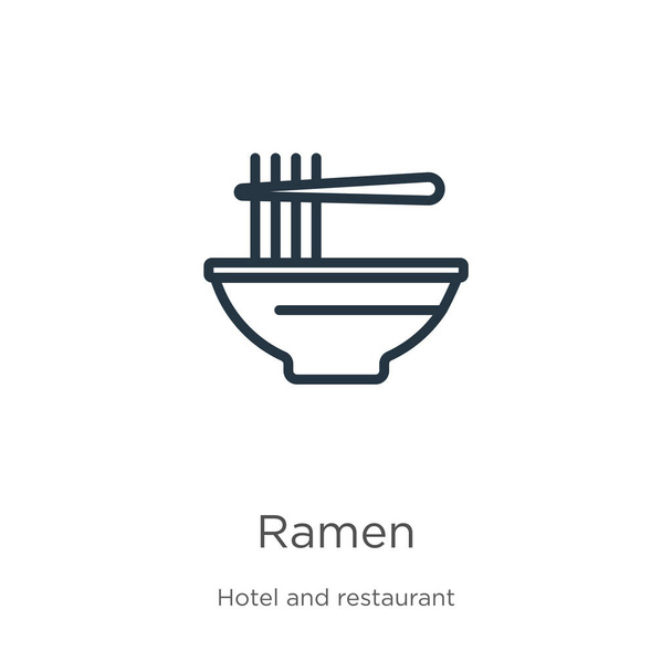 Εικονίδιο Ramen. Λεπτό γραμμικό ράμεν περίγραμμα εικόνα απομονώνονται σε λευκό φόντο από το ξενοδοχείο και εστιατόριο συλλογής. Γραμμή διάνυσμα ράμεν υπογράψει, σύμβολο για το διαδίκτυο και το κινητό - Διάνυσμα, εικόνα