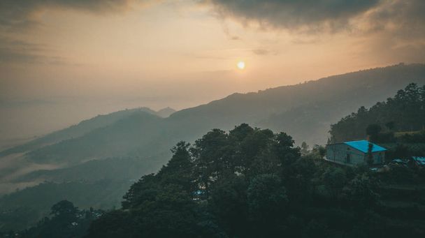Sunset above mountain in valley Himalayas mountains - Fotó, kép