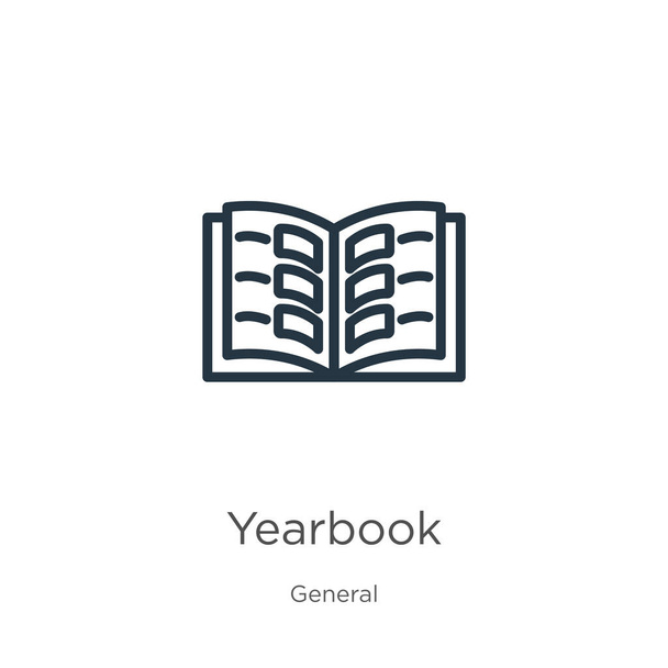 Yearbook icon. Thin linear yearbook outline icon isolated on white background from general collection. Line vector yearbook sign, symbol for web and mobile - Vector, Image