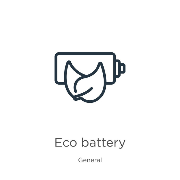 Ikona ekologické baterie. Tenké lineární eko baterie obrys ikony izolované na bílém pozadí z obecné sbírky. Čárový vektorový ekoakumulátor, symbol pro web a mobil - Vektor, obrázek