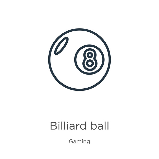 Biljartbal icoon. Dunne lineaire biljartbal outline pictogram geïsoleerd op witte achtergrond van gaming collectie. Lijn vector biljart bal teken, symbool voor web en mobiel - Vector, afbeelding