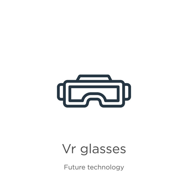 Ikona brýlí. Tenké lineární vr brýle obrys ikony izolované na bílém pozadí z budoucí kolekce technologií. Čárový vektor vr brýle znak, symbol pro web a mobil - Vektor, obrázek