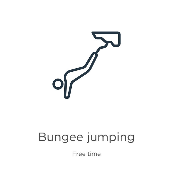 Bungeejumpen icoon. Dunne lineaire bungee jumping outline icoon geïsoleerd op witte achtergrond uit vrije tijd collectie. Line vector bungee springbord, symbool voor web en mobiel - Vector, afbeelding