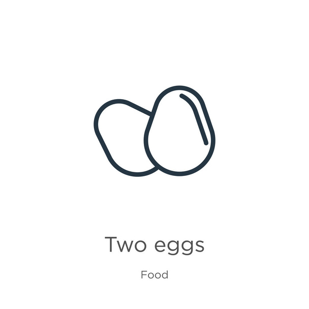 Twee eieren icoon. Dunne lineaire twee eieren schetsen icoon geïsoleerd op witte achtergrond van voedsel collectie. Line vector twee eieren teken, symbool voor web en mobiel - Vector, afbeelding