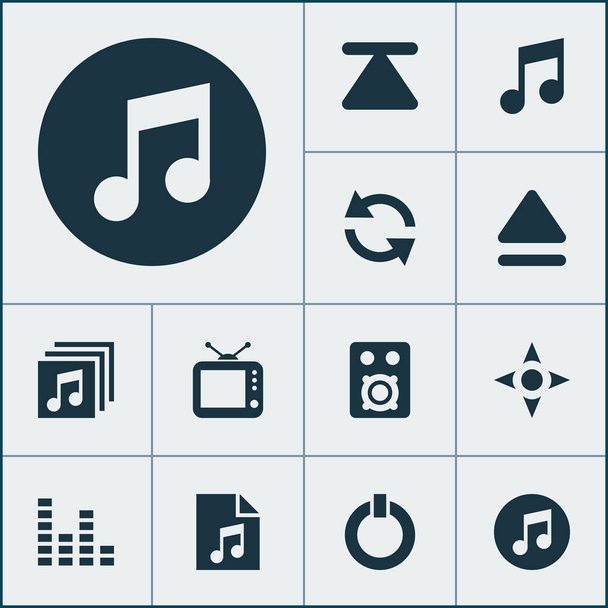 Media icons set with start, song list, music and other musical note elements. Isolated vector illustration media icons. - ベクター画像