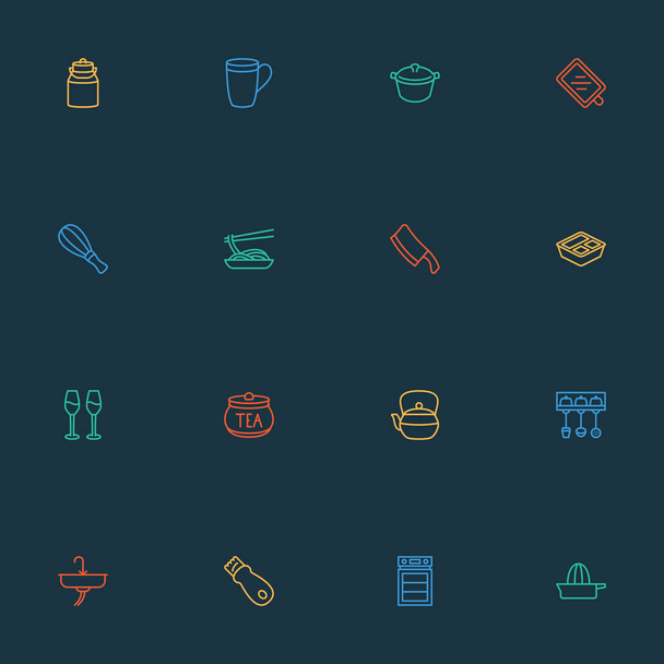 Culinary icons line style set with milk can, utensil holder, orange squeezer and other cleaver elements. Isolated vector illustration culinary icons. - ベクター画像