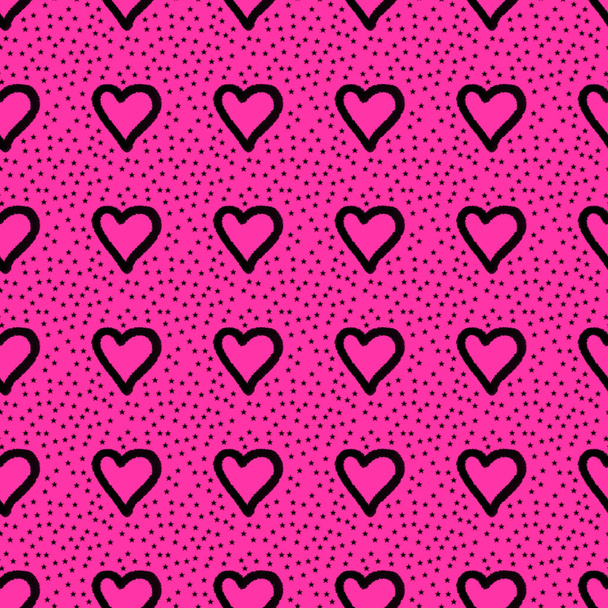 милий безшовний візерунок з чорними серцями і зірками на рожевому магніті
 - Фото, зображення