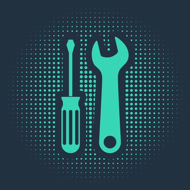 Green Screwdriver and wrench tools icon isolated on blue background. Service tool symbol. Abstract circle random dots. Vector Illustration - Vector, Image