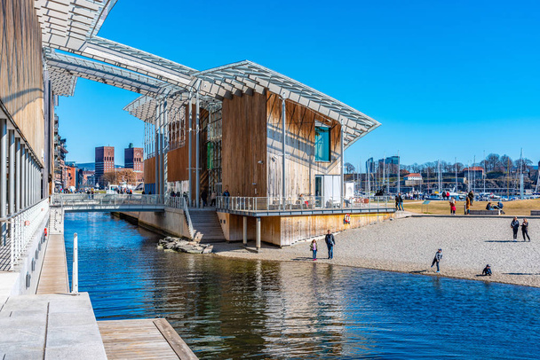OSLO, NORWAY, APRIL 15, 2019: People are passing Astrup Fearnley - Fotoğraf, Görsel