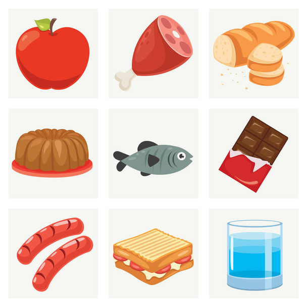Set van verschillende verse voedingsmiddelen - Vector, afbeelding