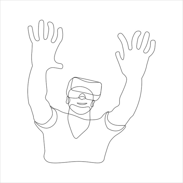 Réalité virtuelle : homme aux lunettes VR. contour noir sur fond blanc. Illustration vectorielle
 - Vecteur, image