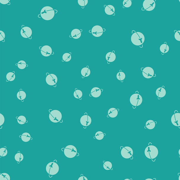 Green Planet icon isolated seamless pattern on green background. Vector Illustration - Wektor, obraz
