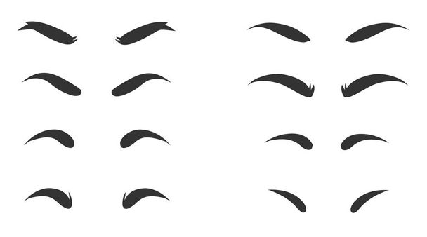 Conjunto de formas de cejas. Varios tipos de cejas. Consejos de maquillaje. Forma de la ceja para las mujeres.Diferente grueso de cejas
. - Vector, Imagen