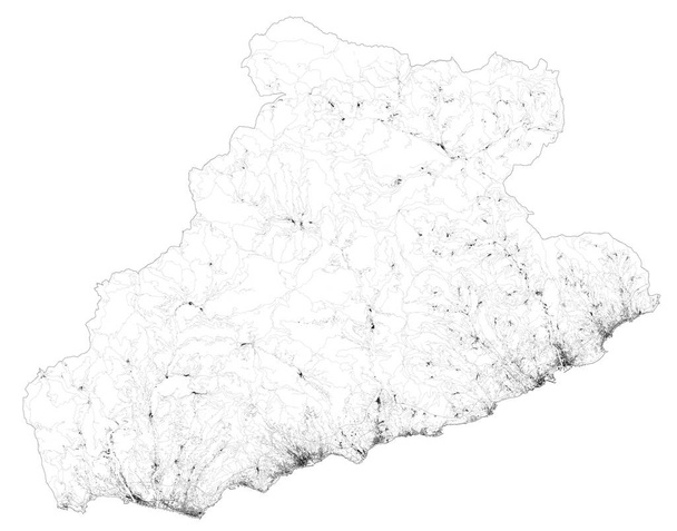 Mapa de satélite da província de Imperia, cidades e estradas, edifícios e estradas de ligação de áreas circundantes. Ligúria, Itália. Mapa estradas, anel estradas
 - Vetor, Imagem