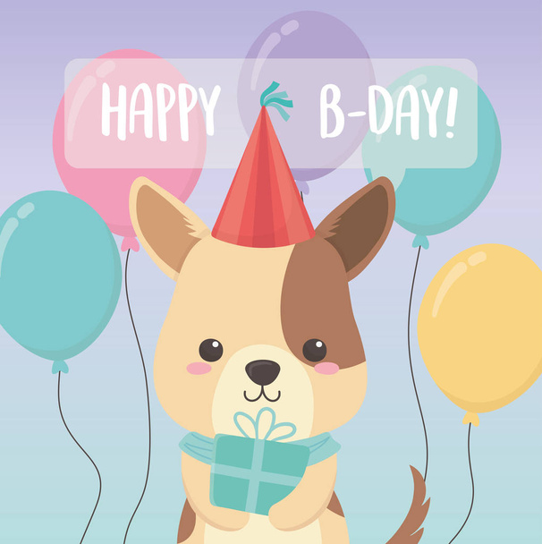 birthday card with little dog character - Vector, Image