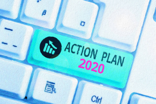 Writing note showing Action Plan 2020. Business photo showcasing to do list contain number of things be done next year. - Photo, Image