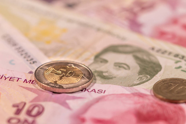 Türkische Lira tl. Banknoten und Münzen ausprobieren - Foto, Bild