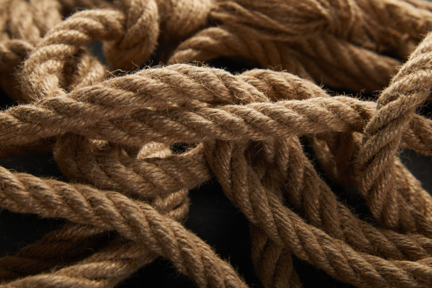 close up view of rope on black background - Φωτογραφία, εικόνα