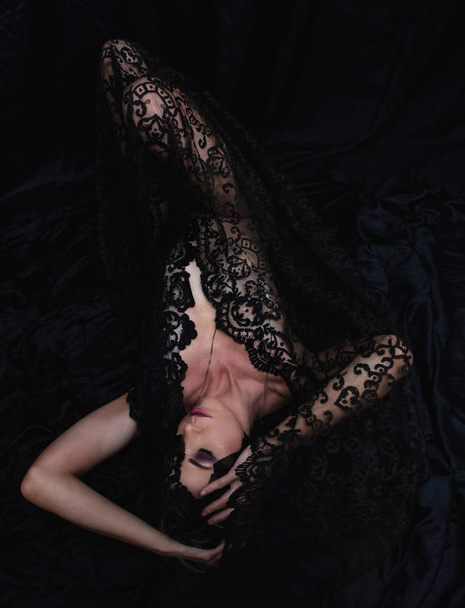 beautiful blond with black lace - Foto, Imagen