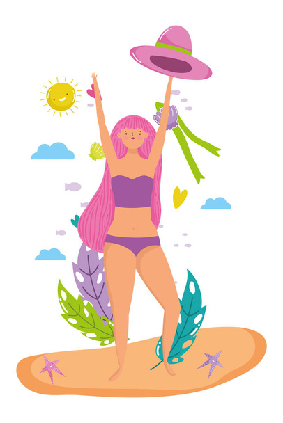 Chica con diseño de trajes de baño de verano
 - Vector, imagen