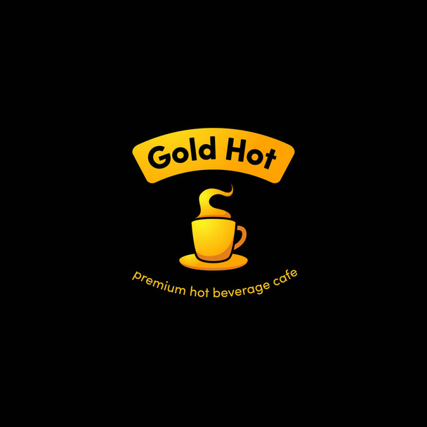 Горячая золотая чашка кофе логотип значок с градиентом золота премиум цвета для премиум кафе напитки
 - Вектор,изображение