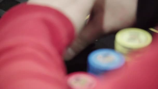 Chips while playing poker in a casino. Close-up. Gambling - Video, Çekim