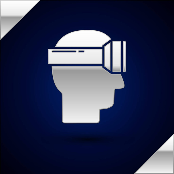 Argento Realtà virtuale occhiali icona isolato su sfondo blu scuro. Maschera stereoscopica 3D vr. Illustrazione vettoriale
 - Vettoriali, immagini