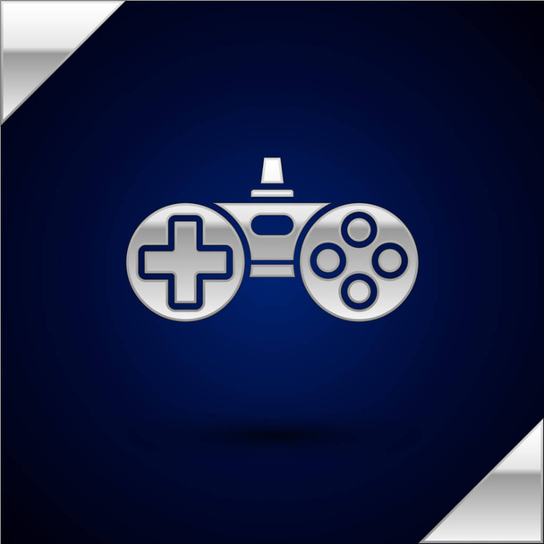 Silver Gamepad icon isolated on dark blue background. Game controller. Vector Illustration - Vector, Image