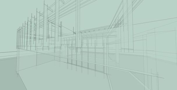 Szkic architektoniczny linii, Nowoczesny dom projekt pracy wolne ręce rysunek, Projekt budowy, Ilustracja 3D. - Zdjęcie, obraz