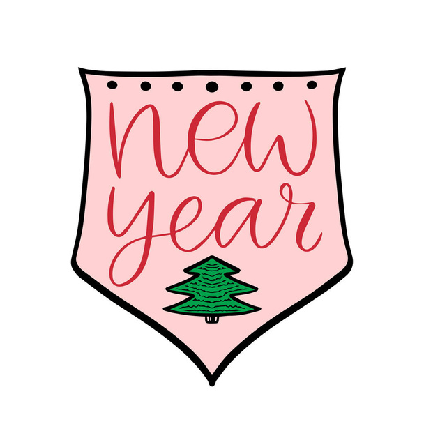Calligraphic New Year badge. Printable holiday template. New year vintage label in vector - Διάνυσμα, εικόνα