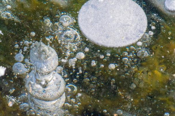 Textur Muster Hintergrund weiß Winter, Fluss Eis Luftblasen s - Foto, Bild